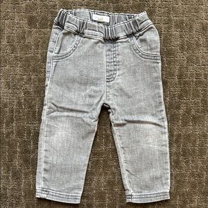 Gray Straight-Leg Elastic Waist Jeggings